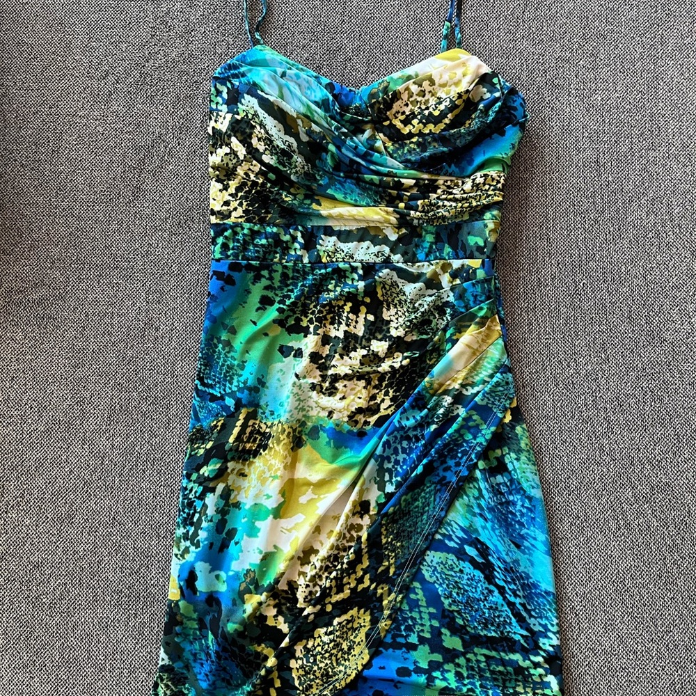 Bisou Bisou Strapless Dress in Blue and Green